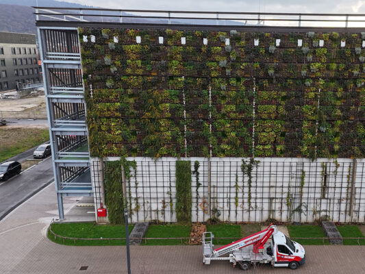 Fassadenbegrünung Parkhaus HIP in Heidelberg